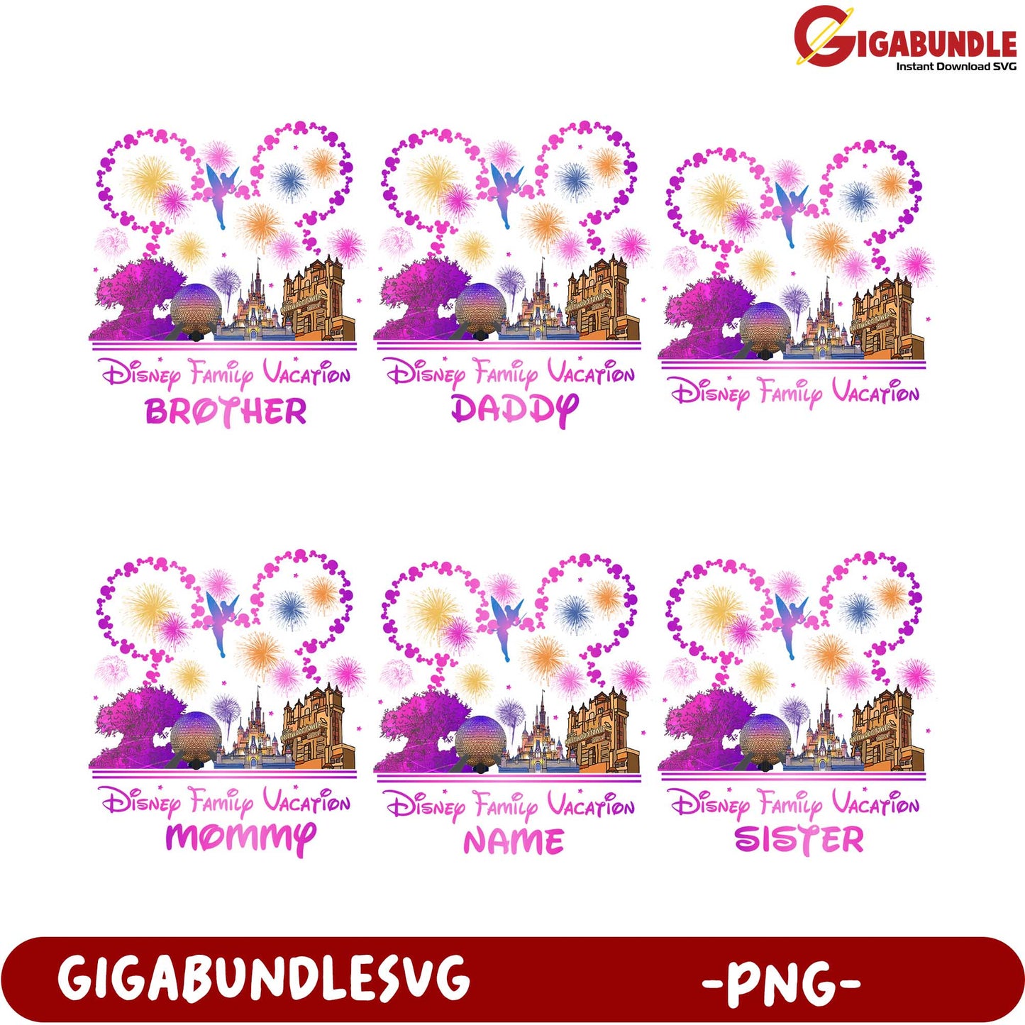 Disney Family Vacation Bundle - Customizable PNG Graphics