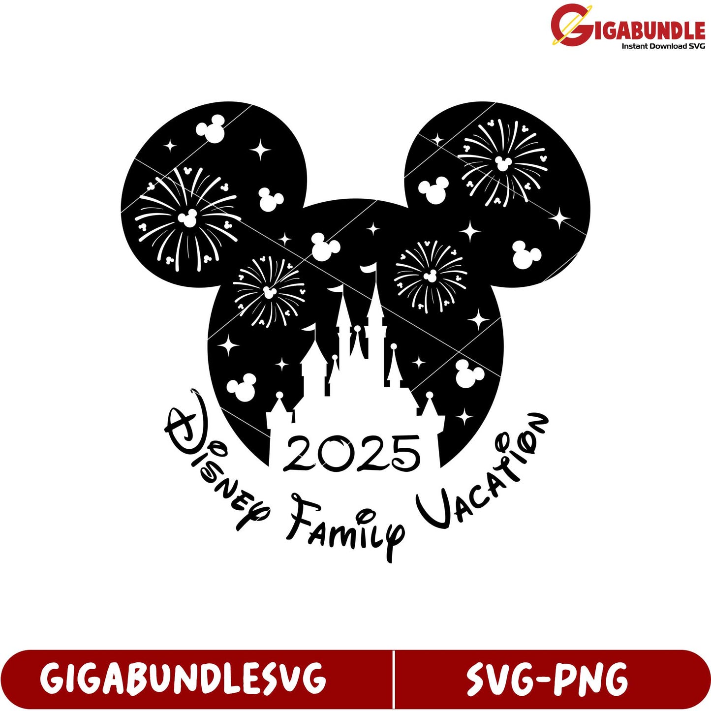 Disney Family Vacation SVG 2025 Mickey Mouse Castle Fireworks Design