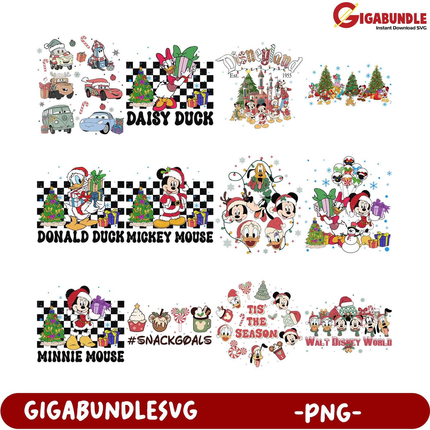 Disney Holiday PNG Bundle Mickey, Minnie, and Friends Designs