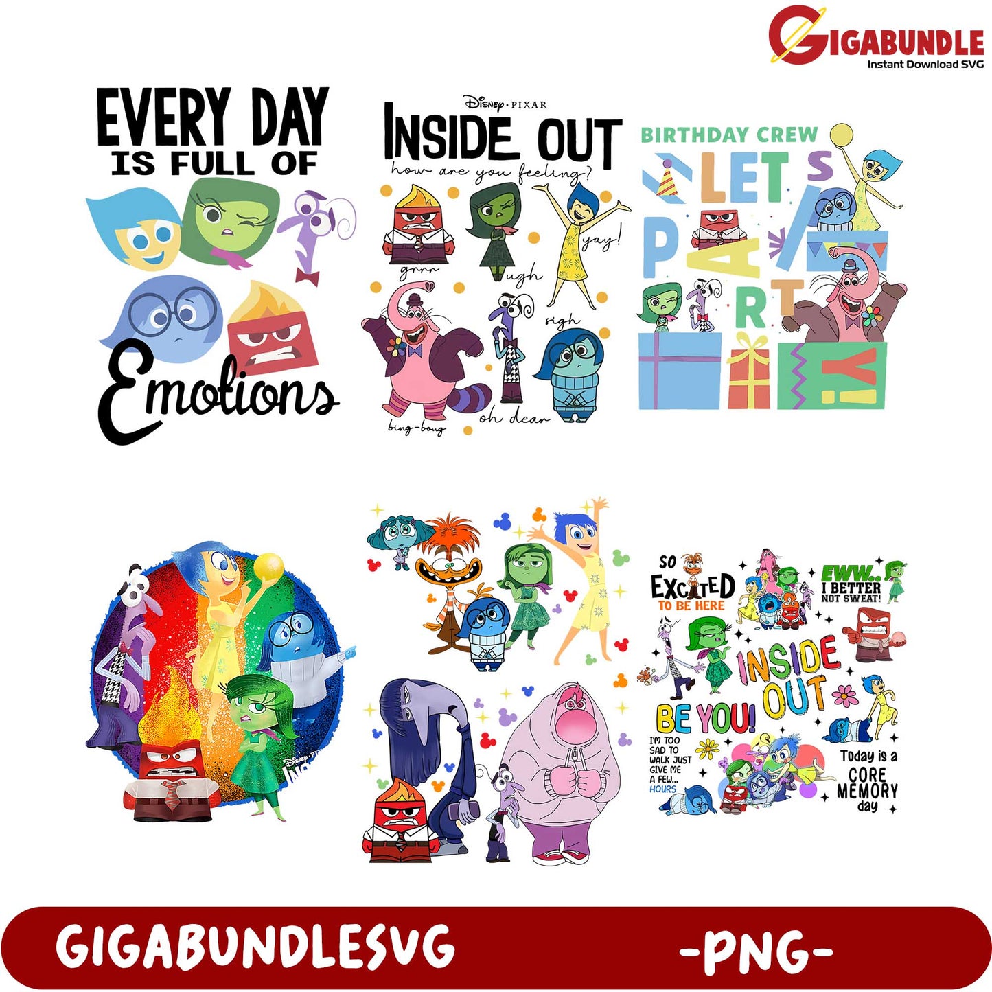 Disney Inside Out Emotions PNG Bundle for Creative Projects