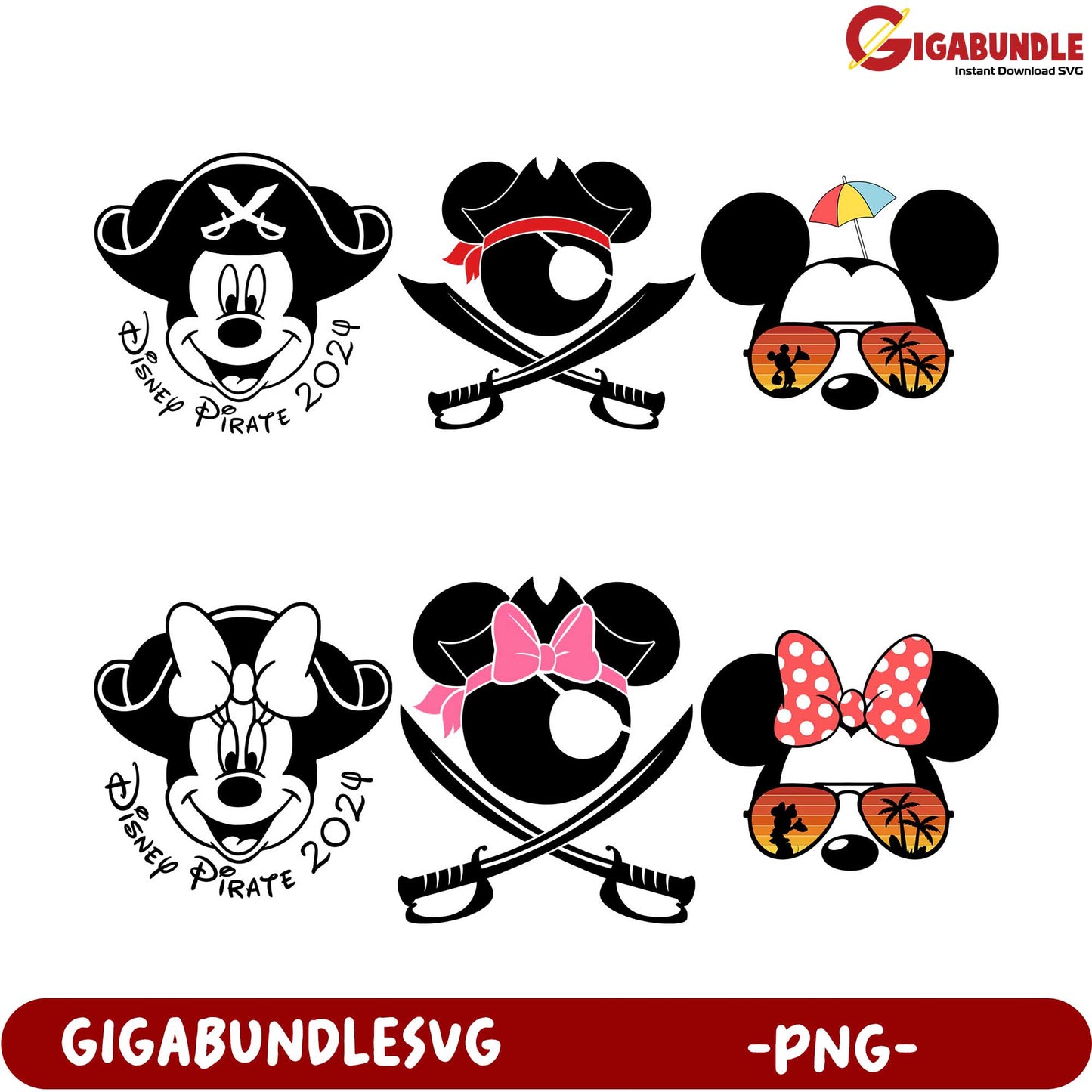 Disney Pirate 2024 PNG Bundle Mickey & Minnie SVG Designs
