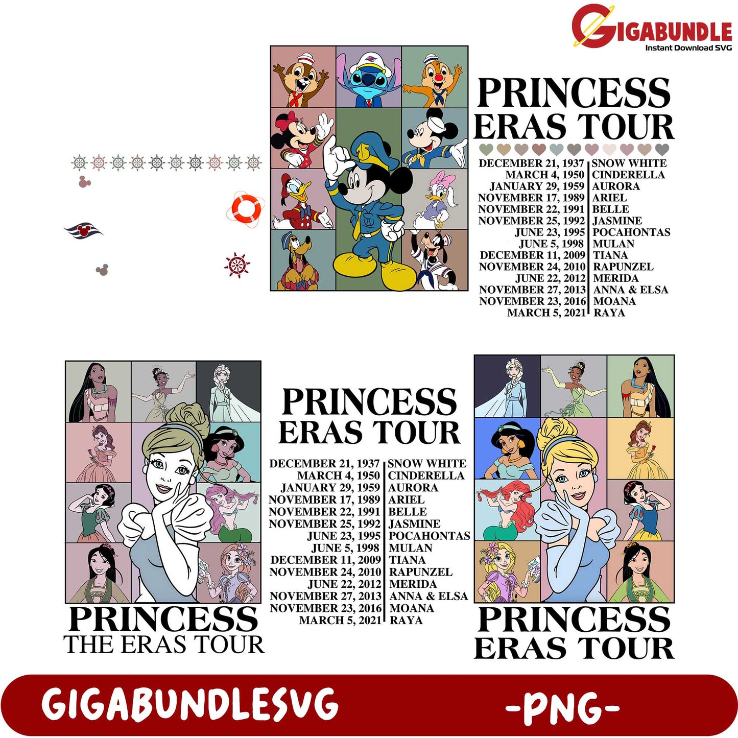 Disney Princess Eras Tour Bundle - PNG Format for Instant Download