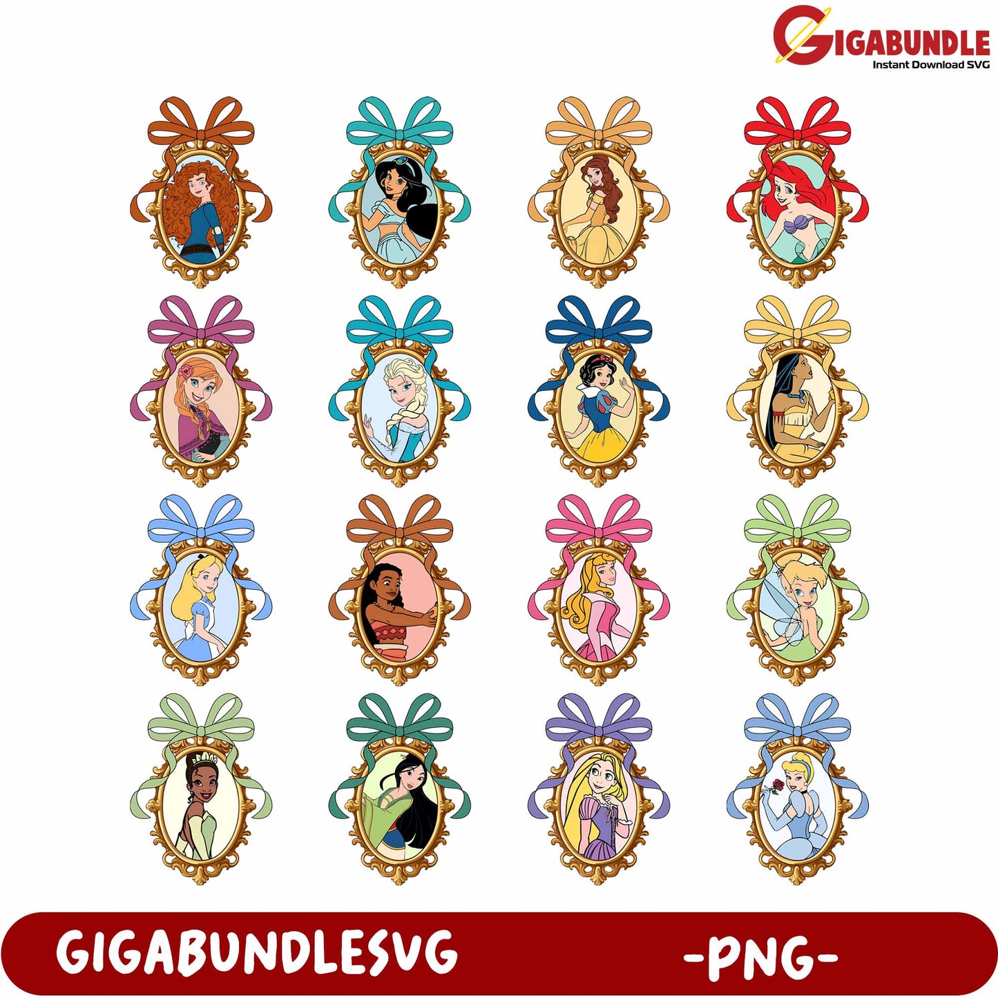 Disney Princess Portraits Clipart Set in PNG Format for Crafts