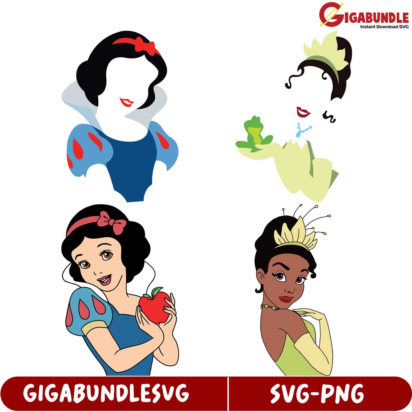 Disney Princess SVG Bundle Snow White & Tiana Designs