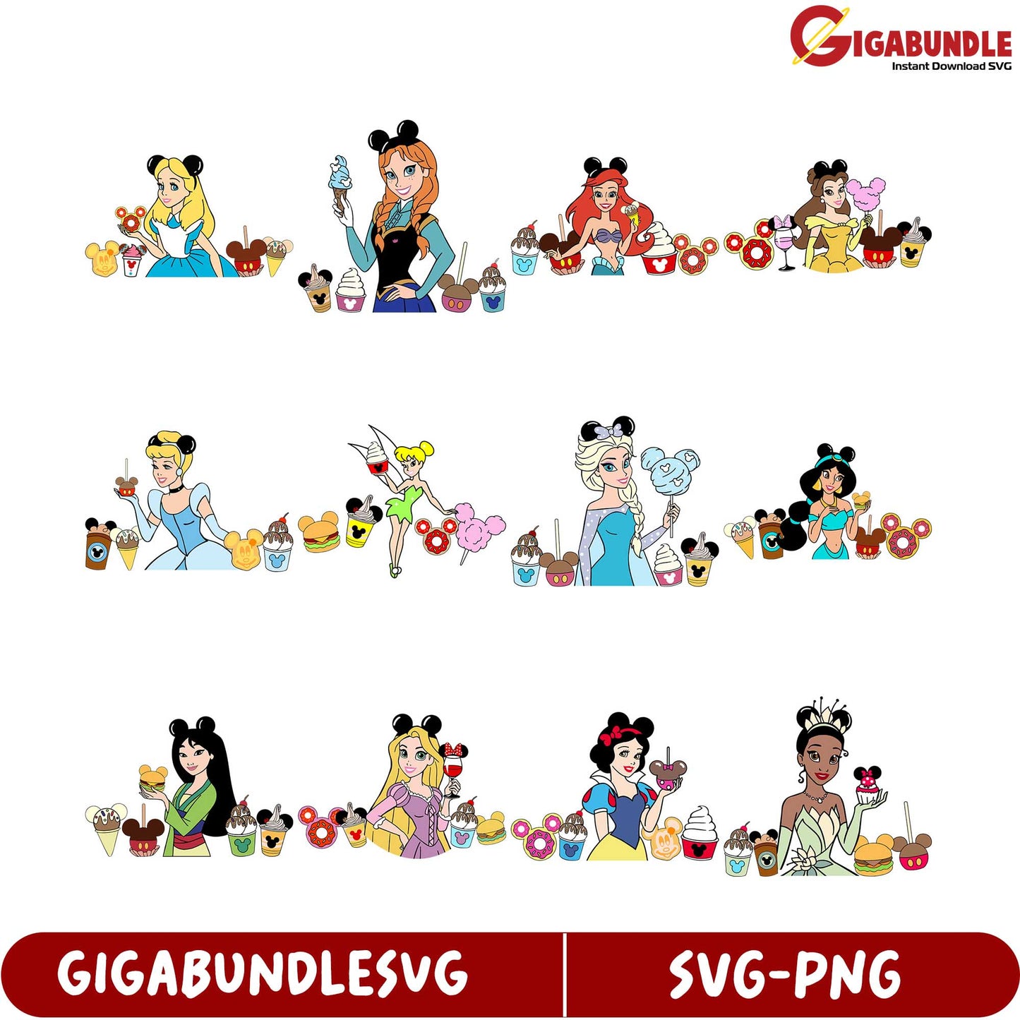 Disney Princesses Dessert SVG Bundle - Instant Download Graphics