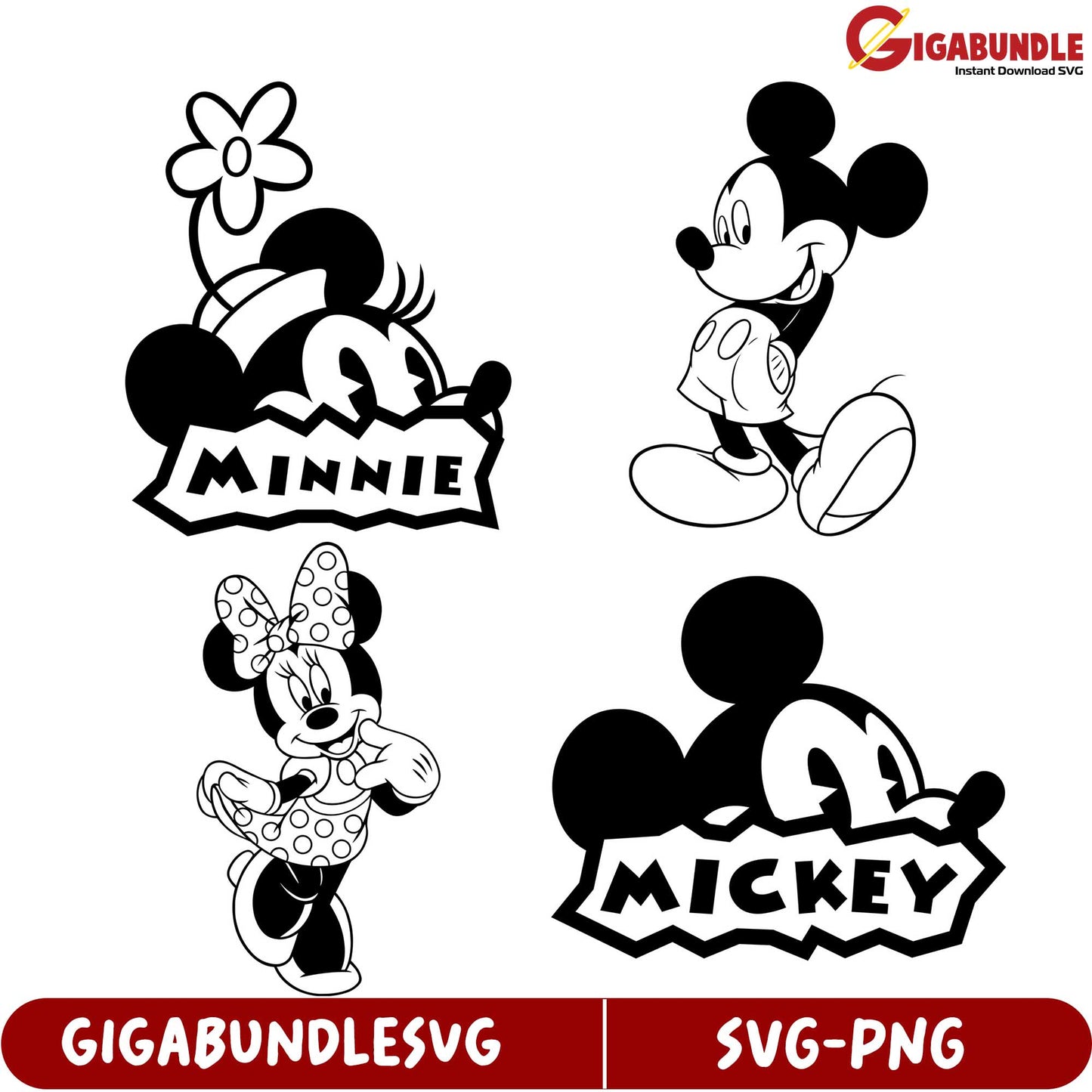 Disney SVG Bundle Mickey and Minnie Clipart for Crafting