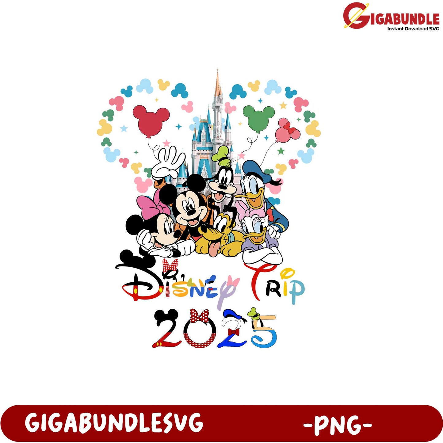 Disney Trip 2025 Colorful Family Fun Illustration PNG Graphic Design
