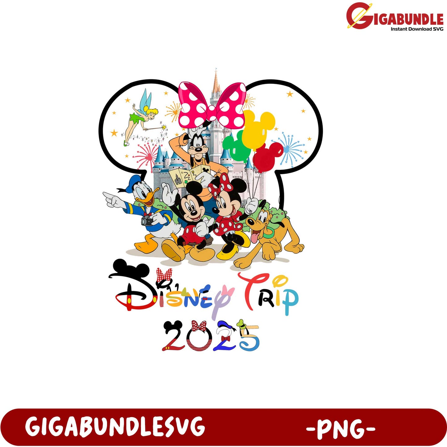 Disney Trip 2025 Design Featuring Mickey Mouse and Friends PNG Graphic