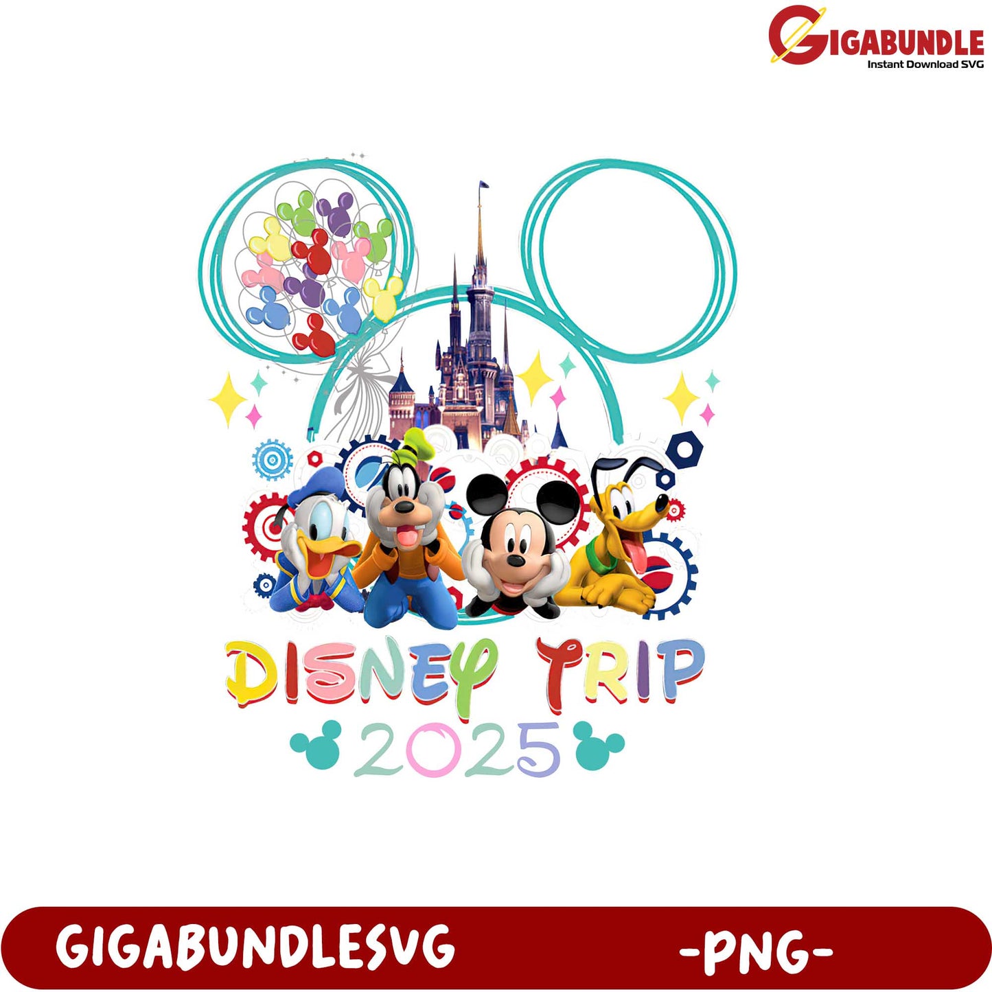 Disney Trip 2025 PNG Design Featuring Iconic Characters and Castle