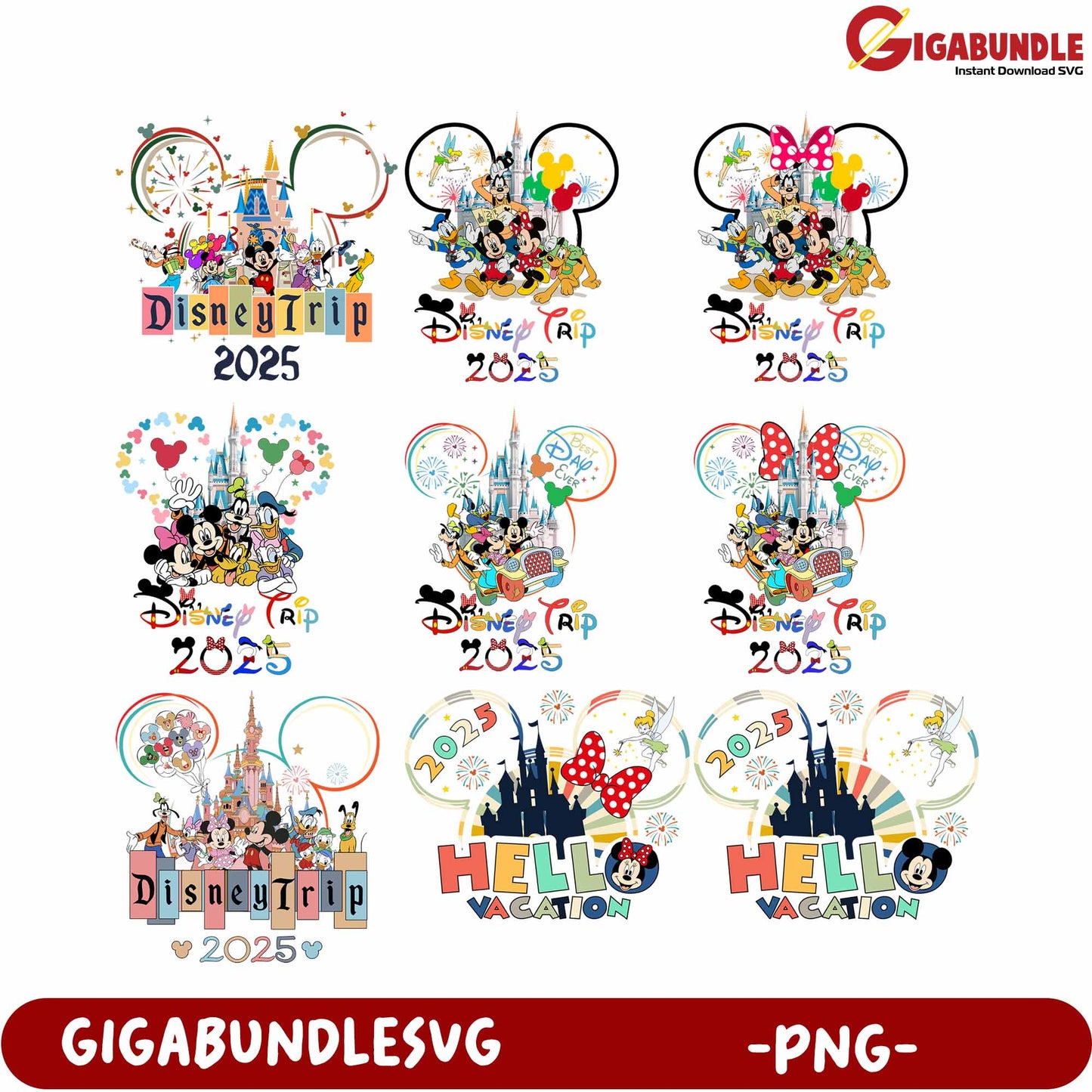 Disney Trip 2025 Printable PNG Designs for Family Vacation Memories