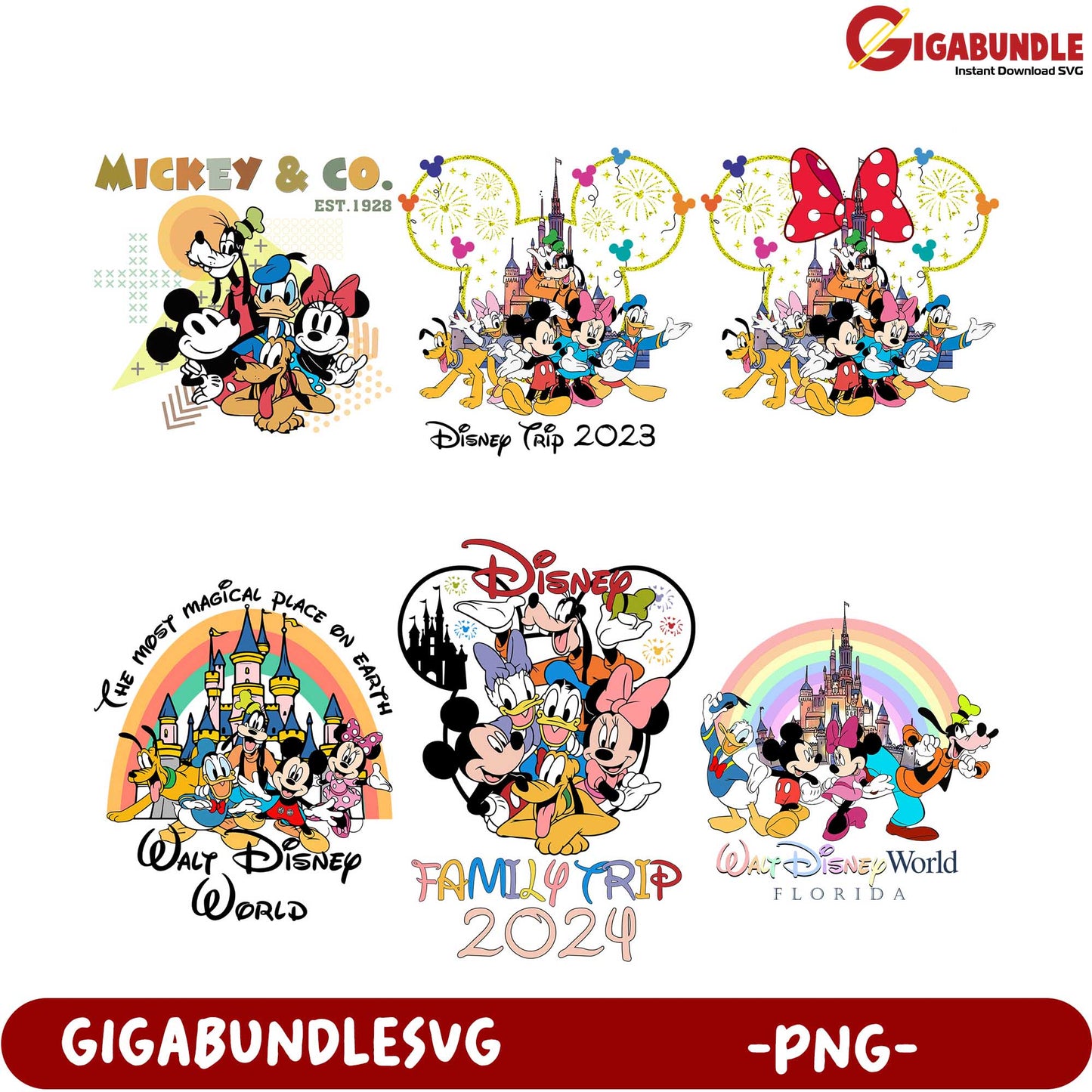 Disney Trip PNG Bundle 2023-2024 Mickey & Friends Designs
