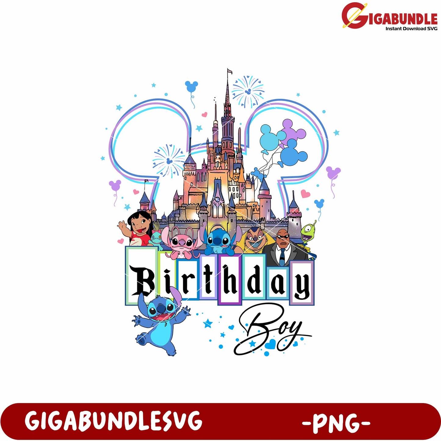 Disneyland birthday boy stitch png, stitch birthday celebration png, disney birthday party png