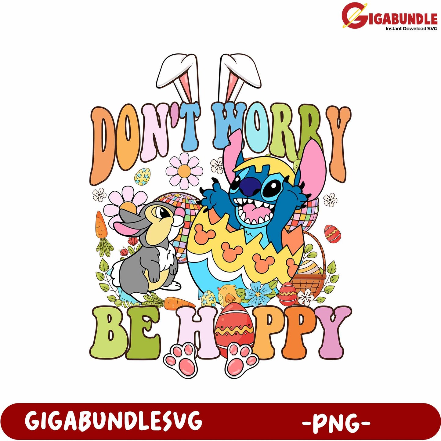 Don't Worry Be Happy Colorful PNG Design with Cute Characters
