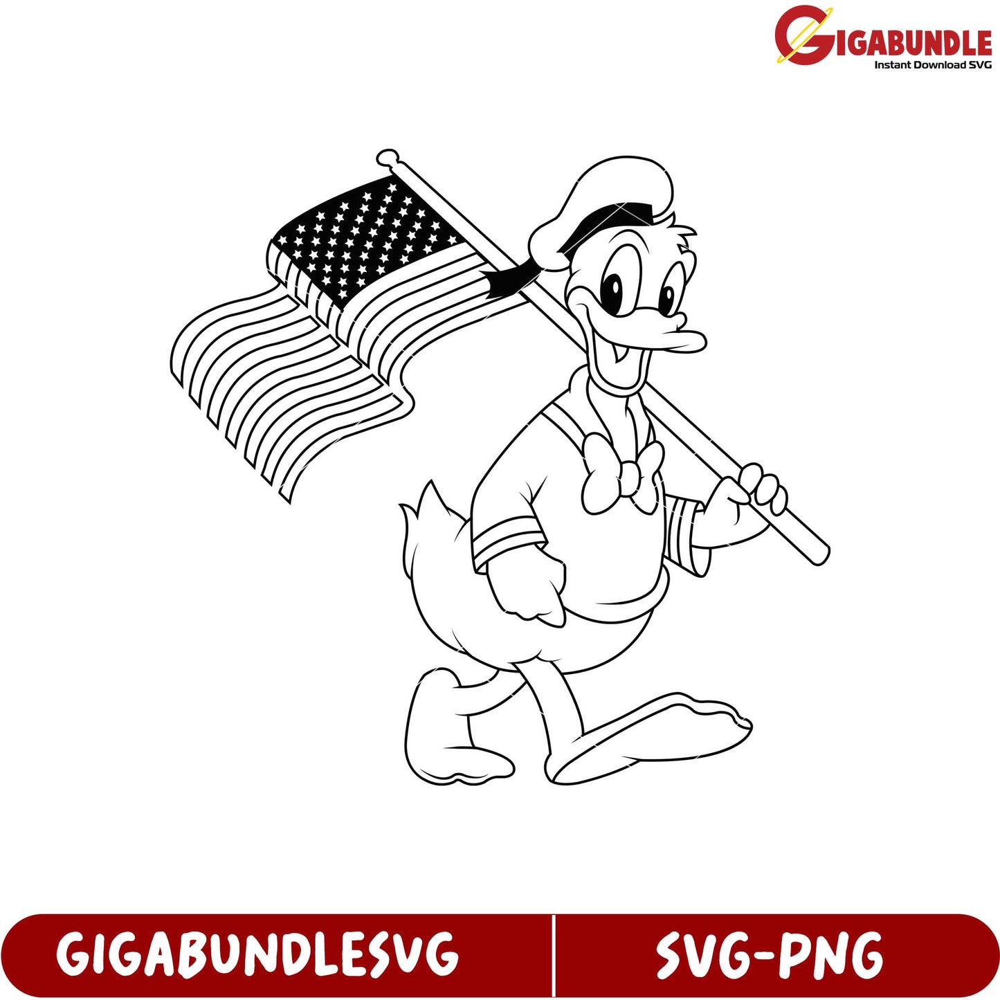 Donald Duck Holding American Flag SVG Outline for Creative Designs