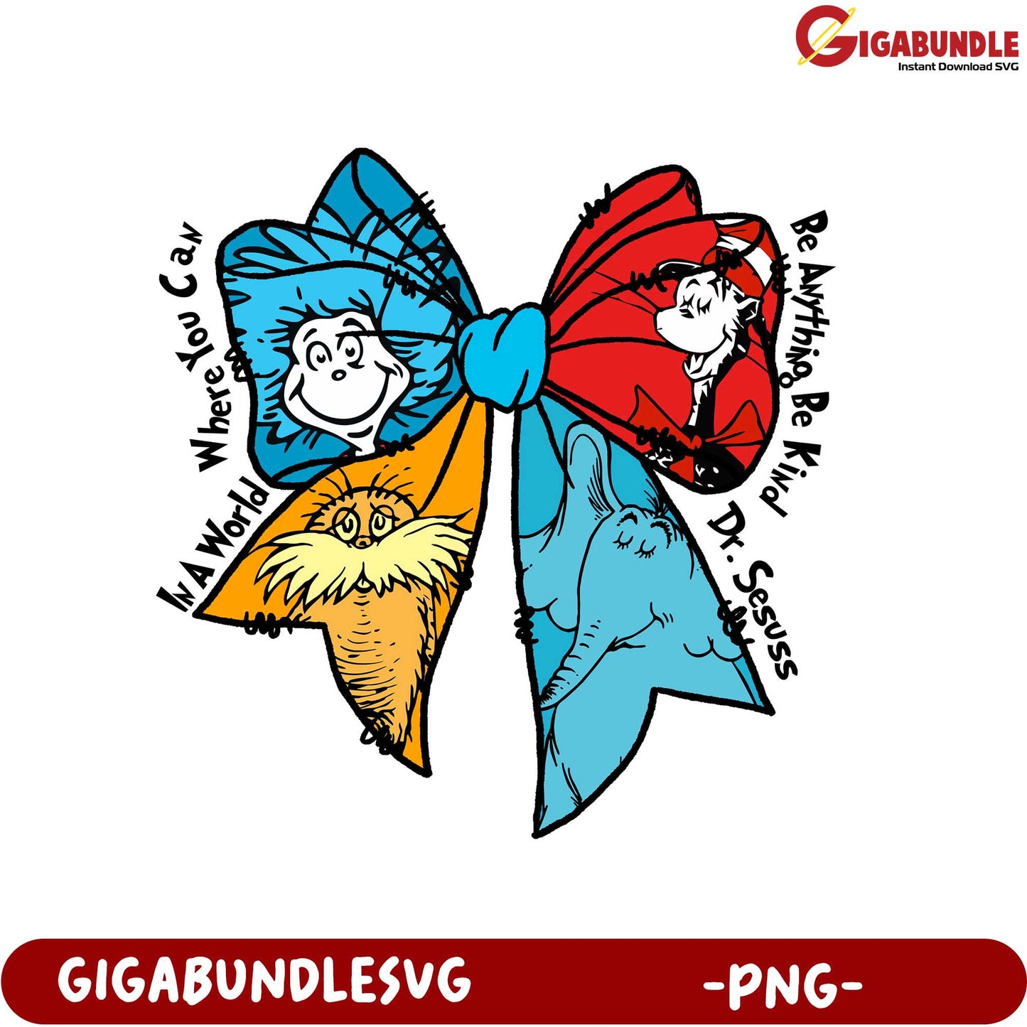 Dr. Seuss Inspired Colorful Bow PNG Whimsical Art Design