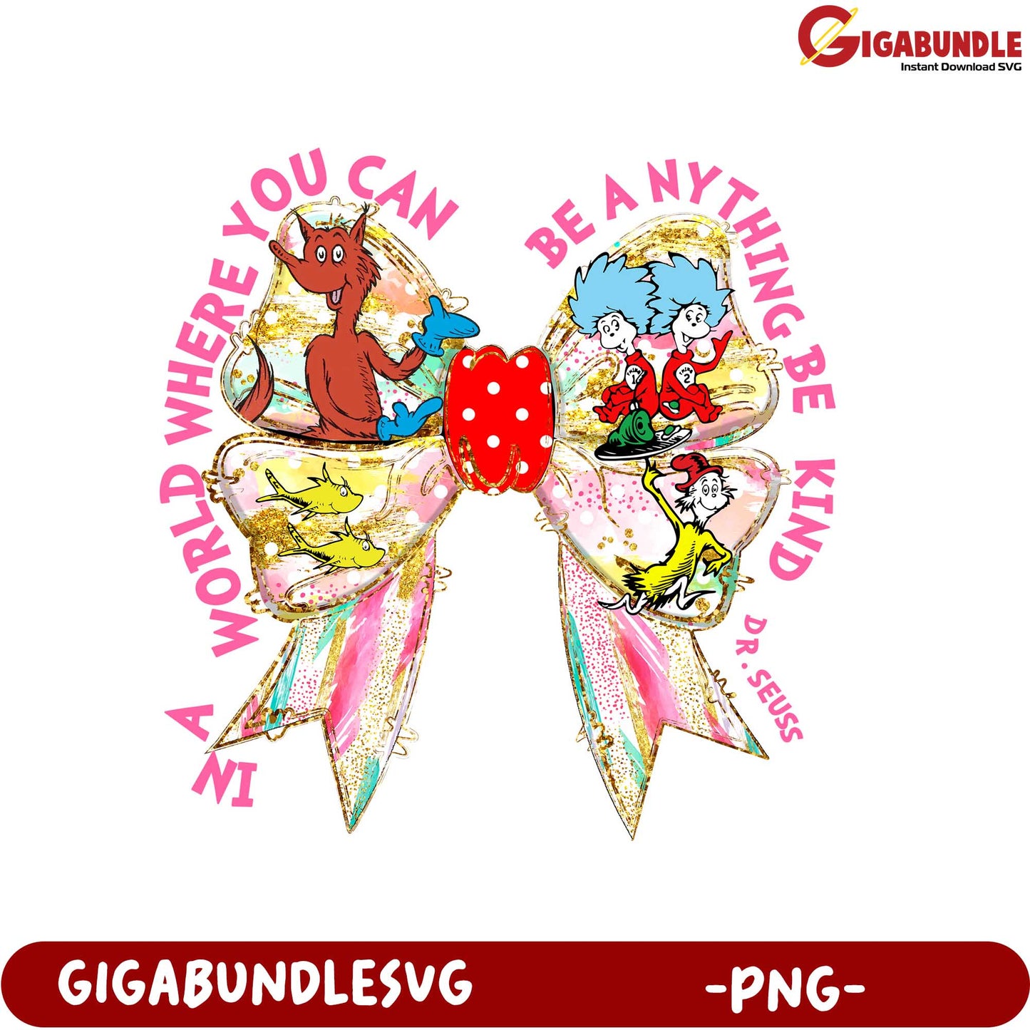 Dr. Seuss Inspired Kindness Bow PNG Whimsical Design Download