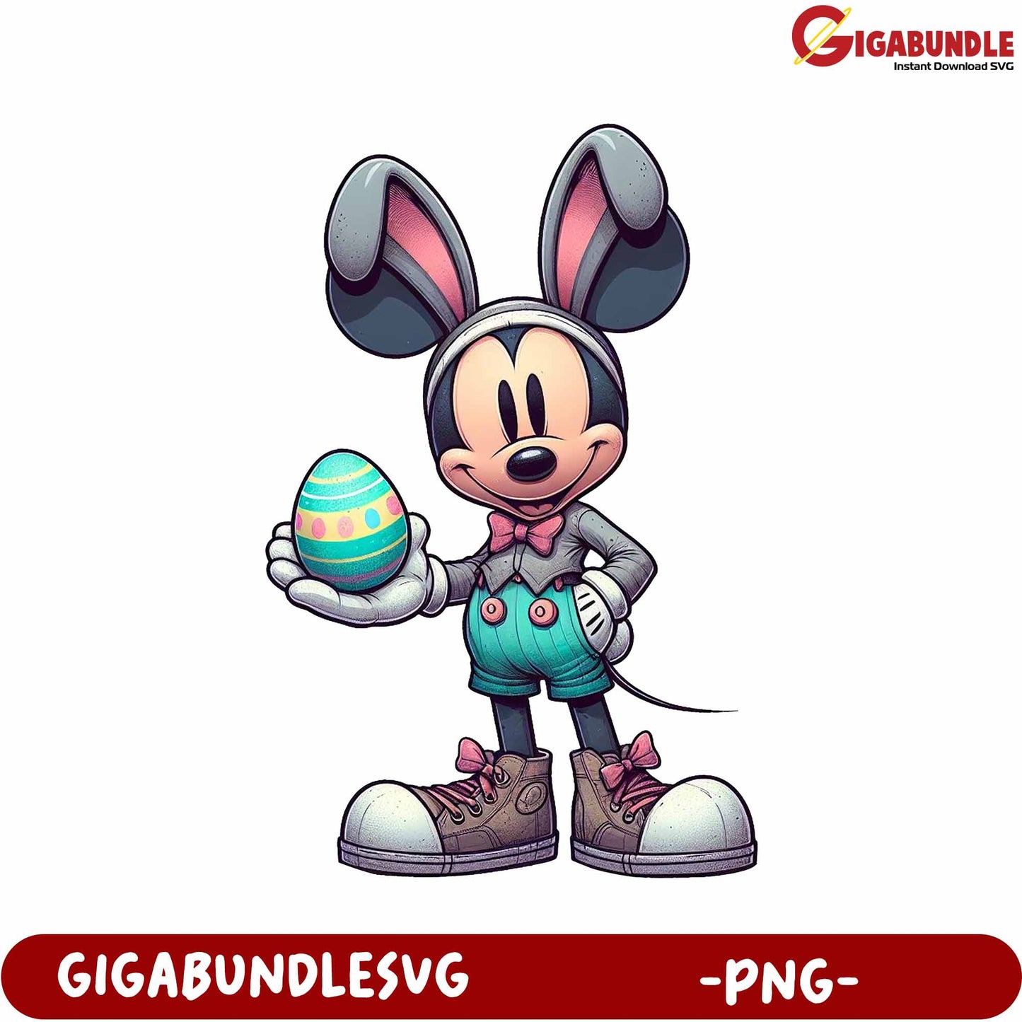 Easter Bunny Character Holding Colorful Egg - PNG Format
