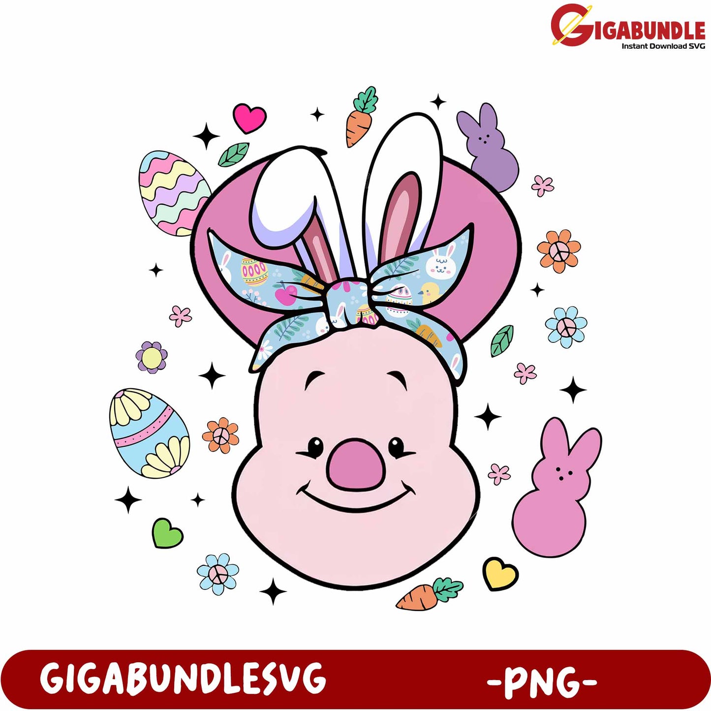 Easter Bunny Character with Colorful Accessories PNG Design