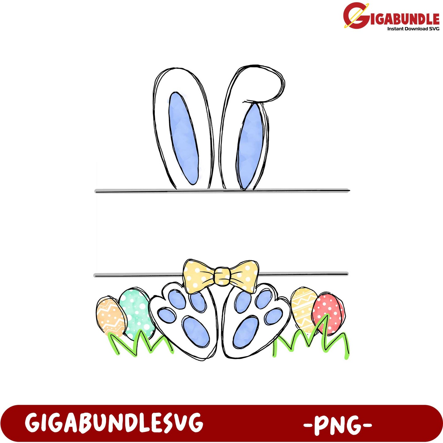 Easter Bunny PNG Clipart with Cute Bow and Colorful Eggs