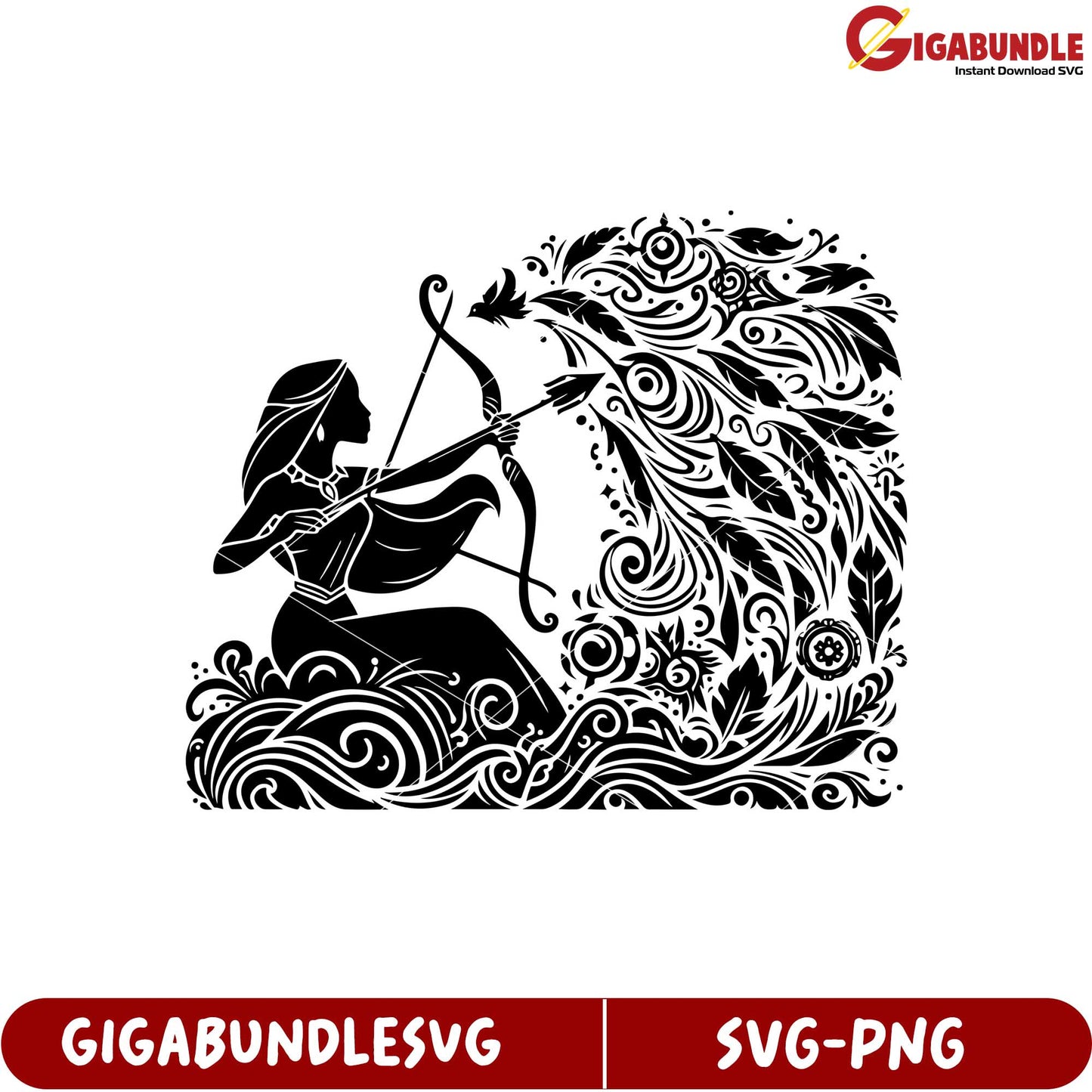 Elegant Archer Silhouette SVG Design with Floral Elements and Details