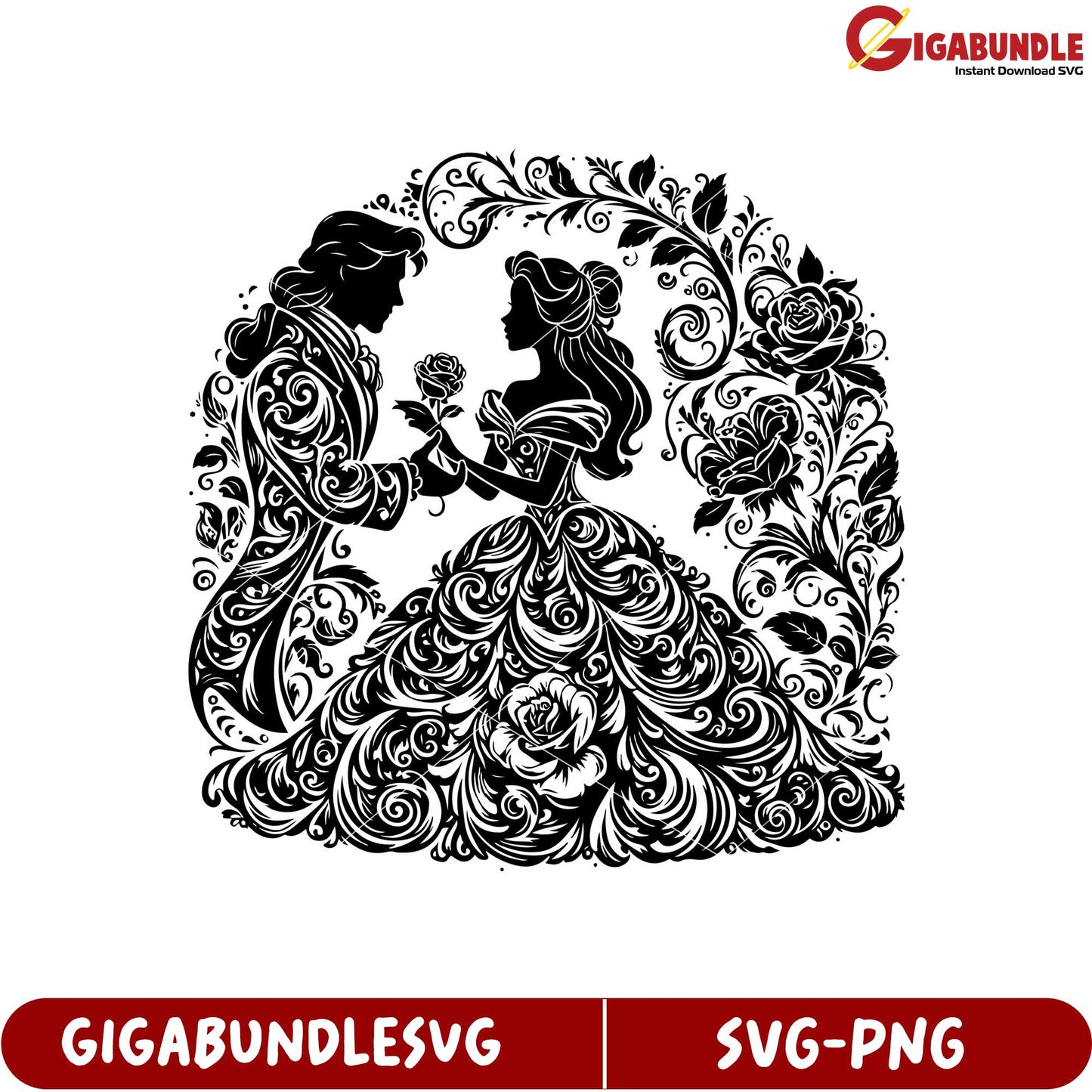 Elegant Couple Silhouette with Floral Design for SVG Files Download