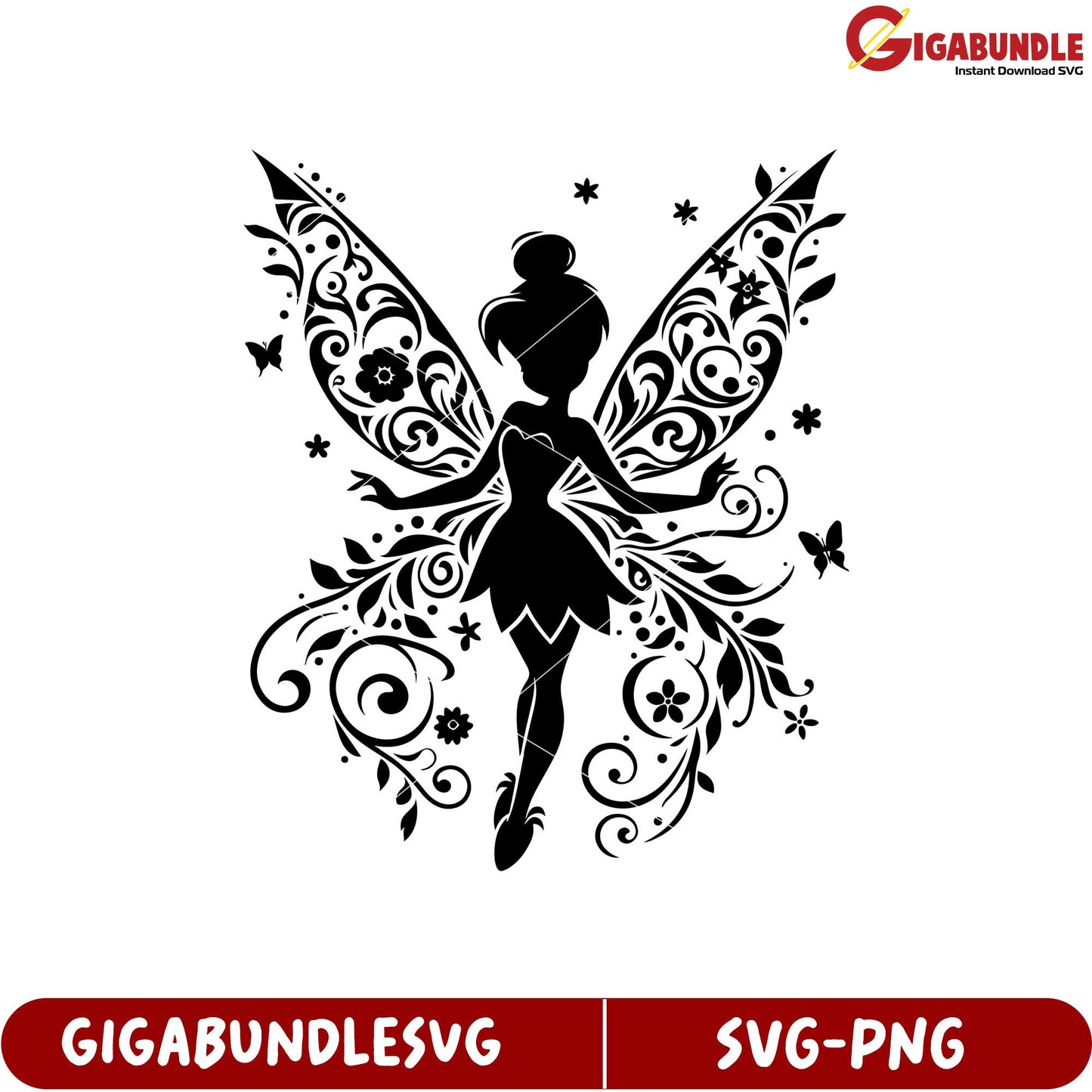 Elegant Fairy Silhouette with Floral Design SVG Downloadable Artwork