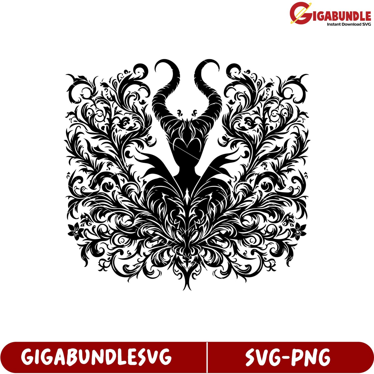 Elegant Floral Design Silhouette with Horns in SVG Format Download