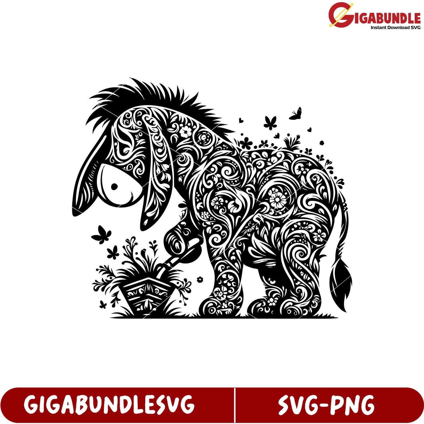 Elegant Floral Eeyore SVG Art for Crafting and DIY Projects