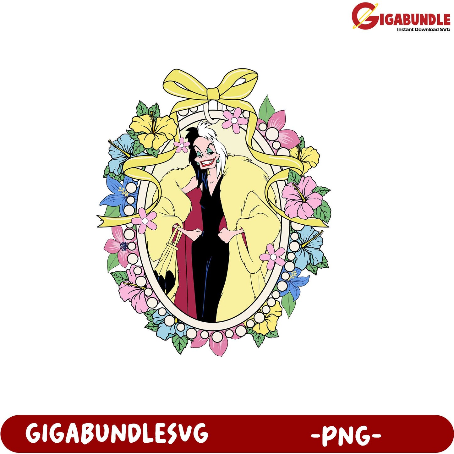 Elegant Floral Frame Featuring Iconic Character Art PNG Design