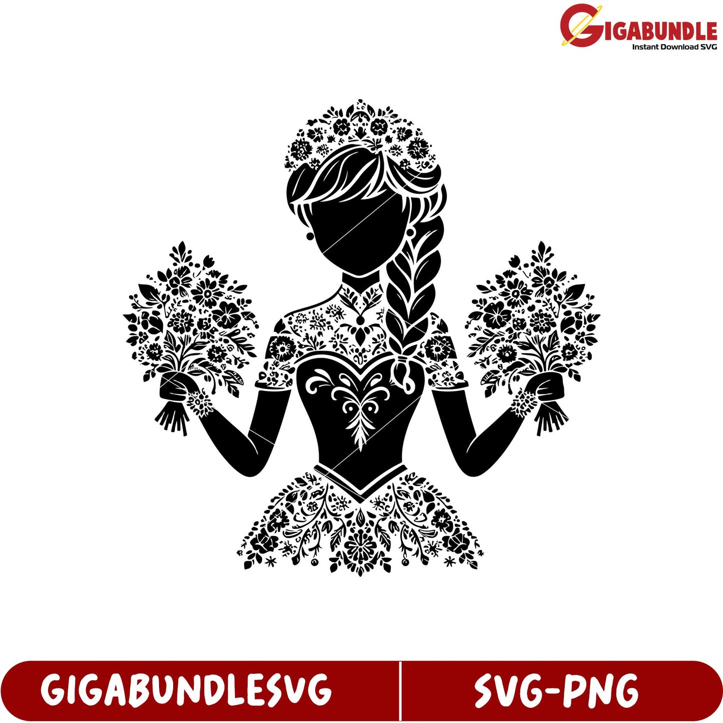 Elegant Floral Girl Silhouette SVG Art for Craft Projects and Decor