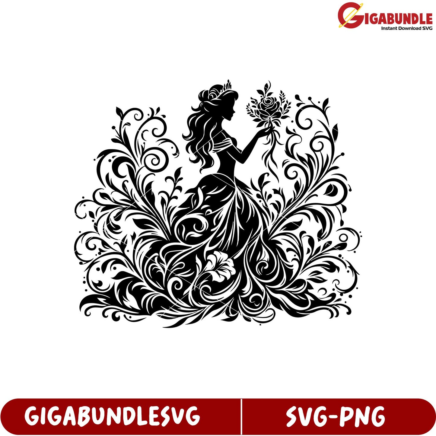 Elegant Floral Princess SVG Clipart Design for Crafting Projects