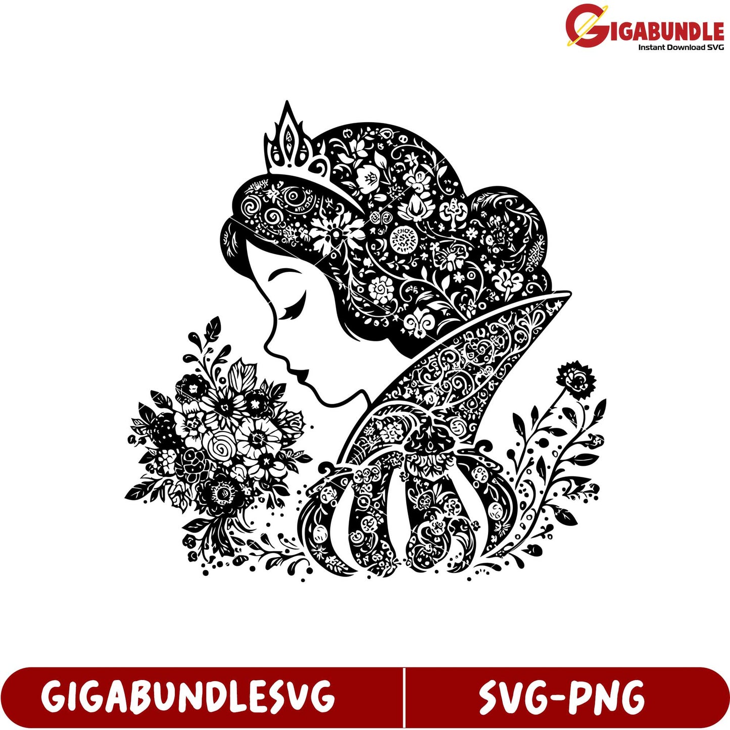 Elegant Floral Princess Silhouette SVG Art for Creative Projects