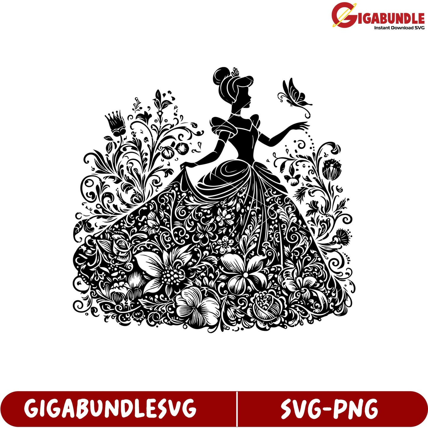 Elegant Floral Princess Silhouette SVG Design for Creative Projects