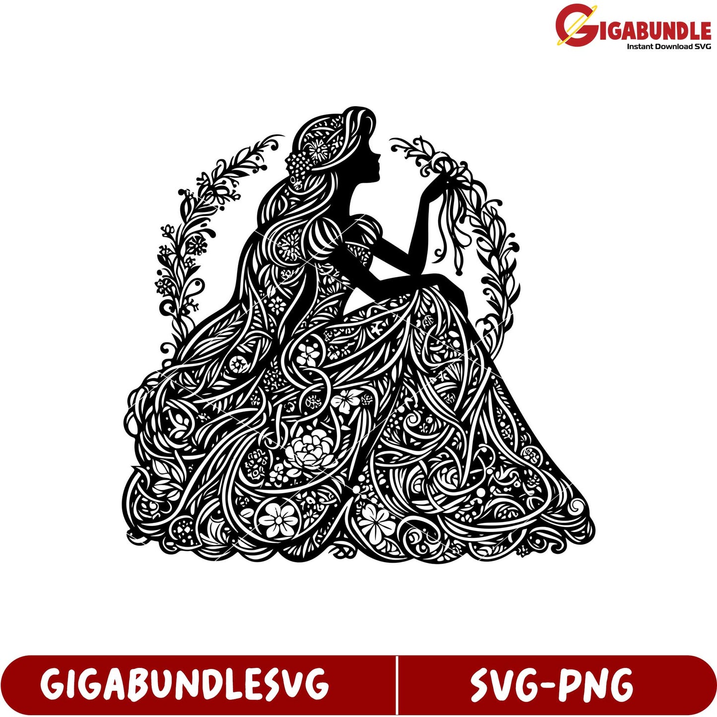 Elegant Floral Princess Silhouette SVG File for Crafting Projects