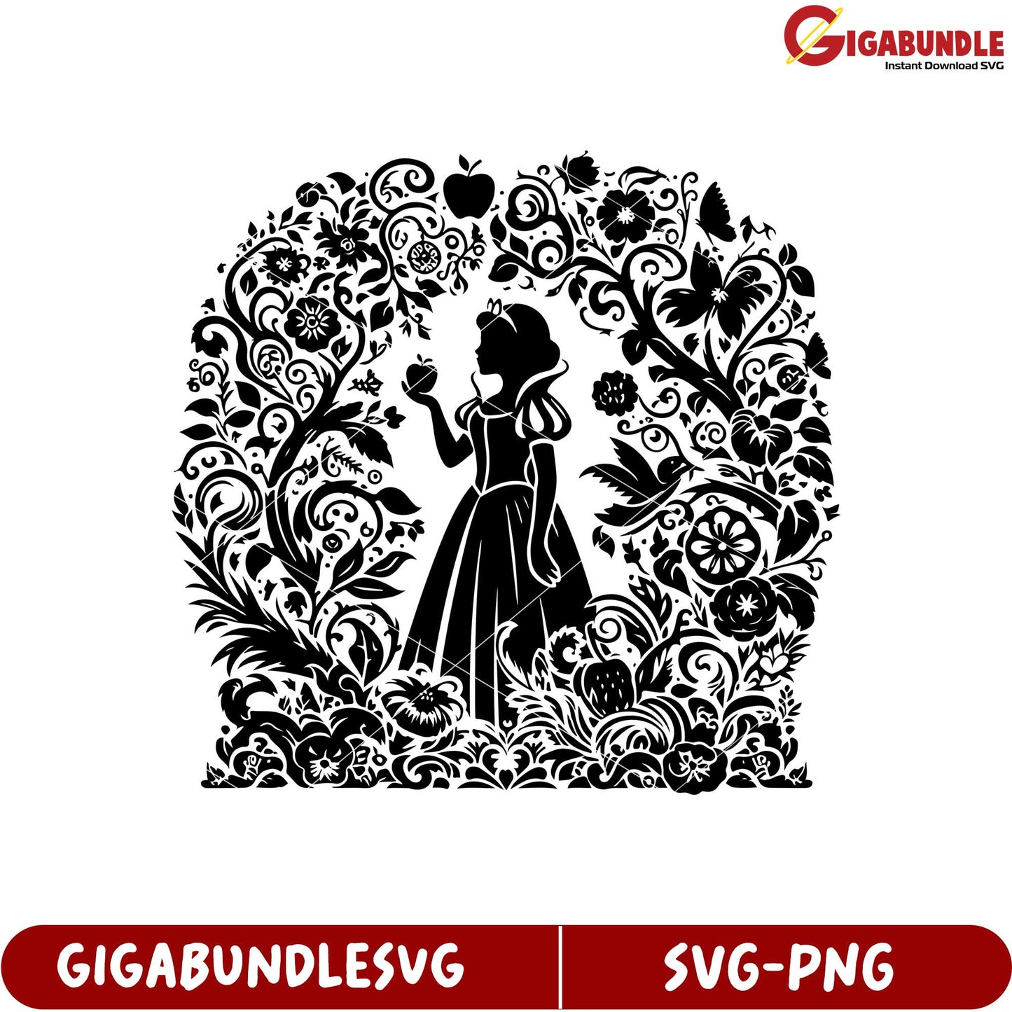 Elegant Floral Princess Silhouette SVG for Creative Projects and Crafts