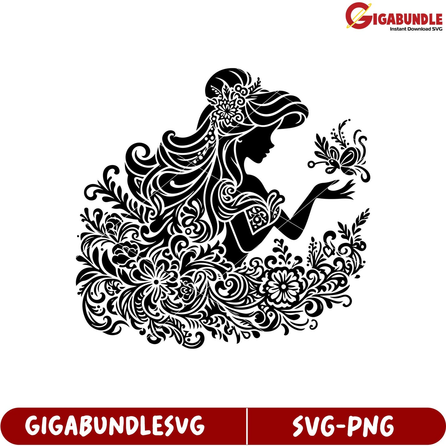 Elegant Floral Silhouette Design for SVG Digital Downloads Art