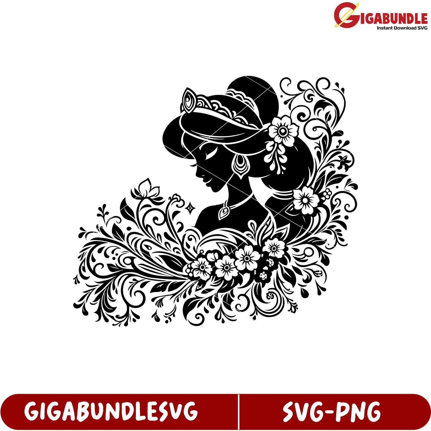 Elegant Floral Silhouette SVG Design for Craft Projects Downloadable File