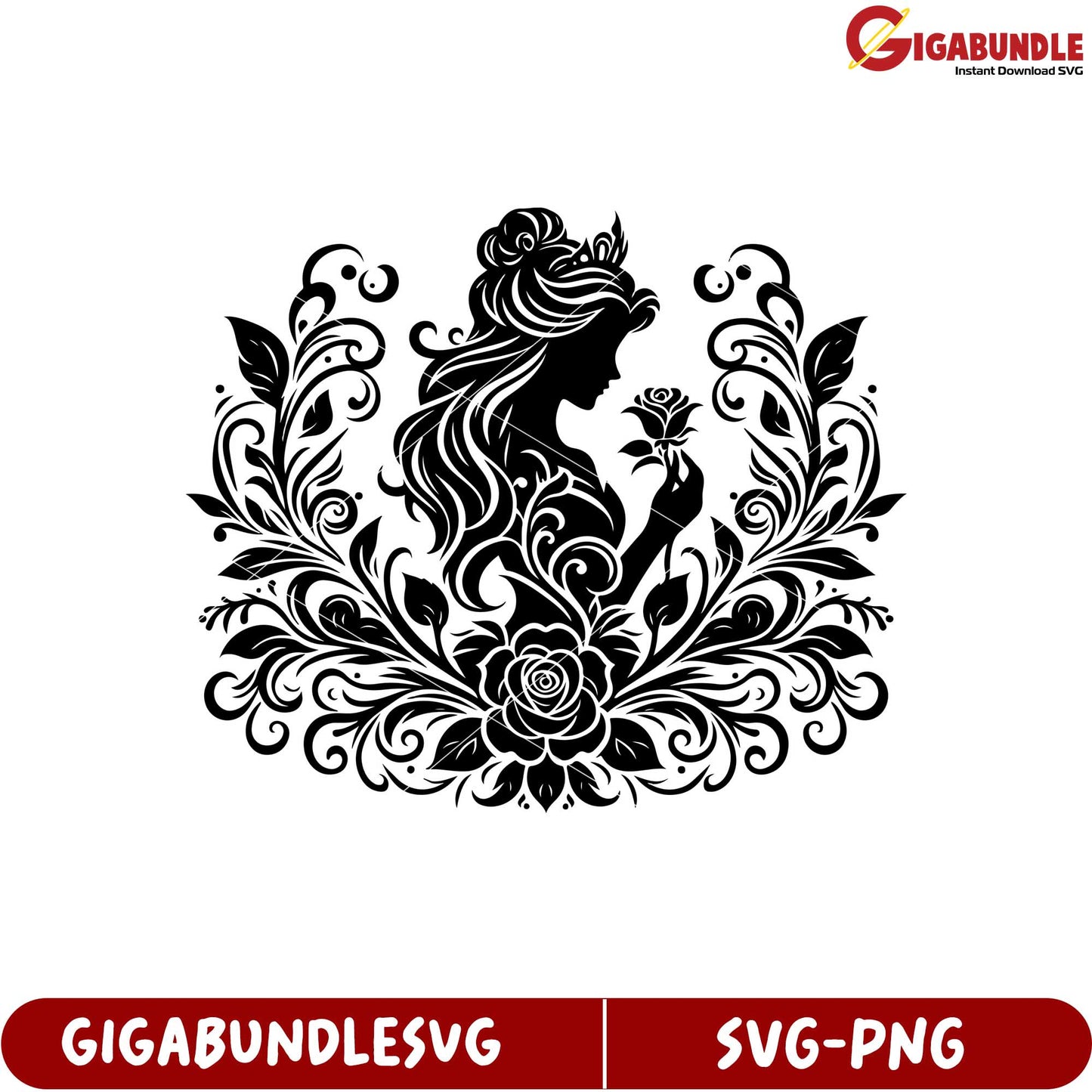 Elegant Floral Silhouette Woman Holding Rose SVG Design for Crafting