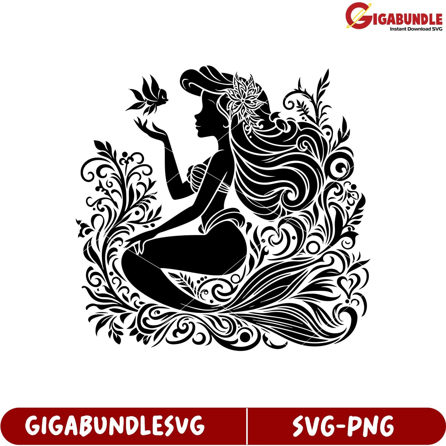 Elegant Mermaid SVG Design with Floral Elements for Crafting Projects