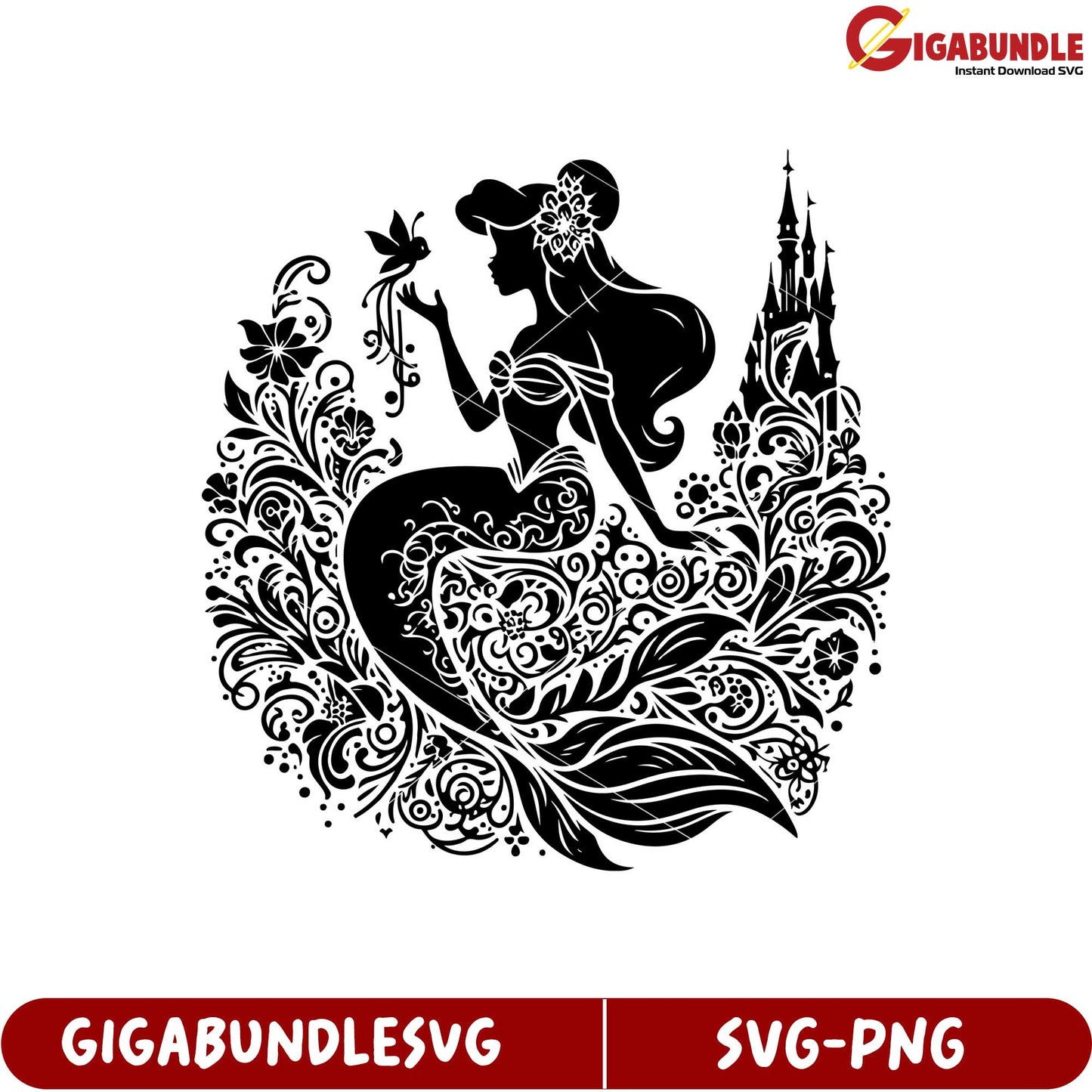 Elegant Mermaid Silhouette Floral Design SVG Instant Download Graphic