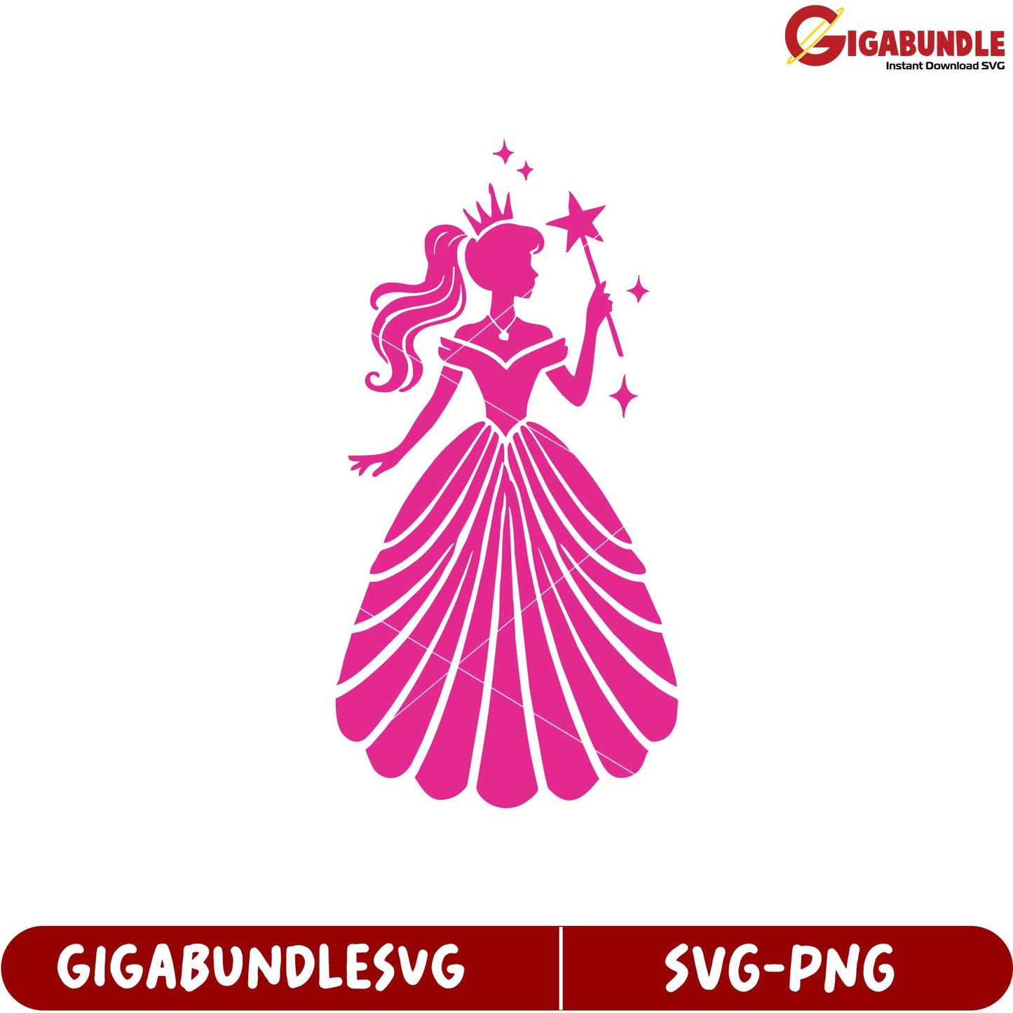 Elegant Pink Princess with Magic Wand SVG Design for Crafting Projects