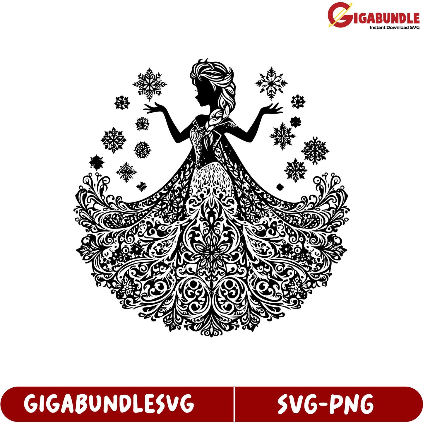 Elegant Princess Design with Intricate Snowflake Patterns SVG Download