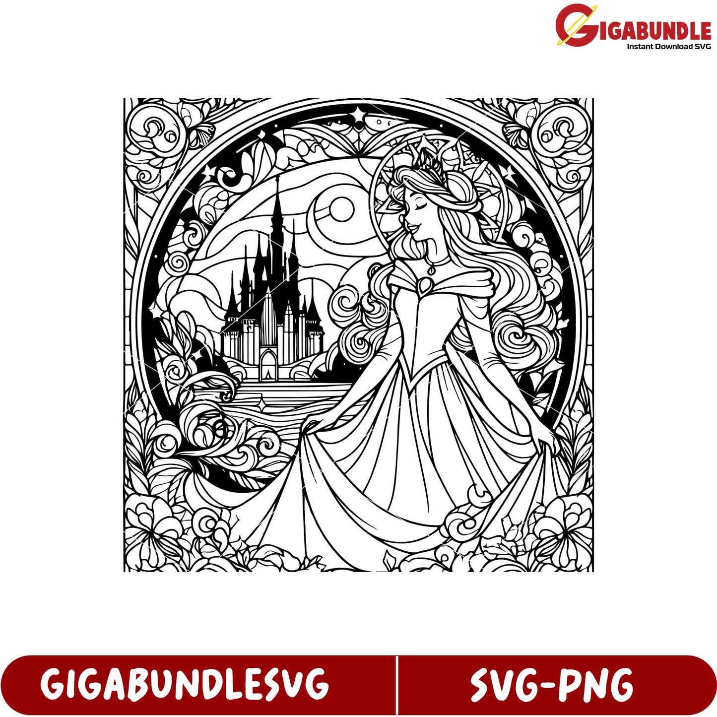 Elegant Princess SVG Design with Castle and Floral Elements for Crafting