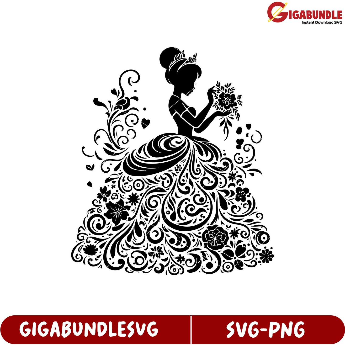 Elegant Princess Silhouette Floral Design SVG File