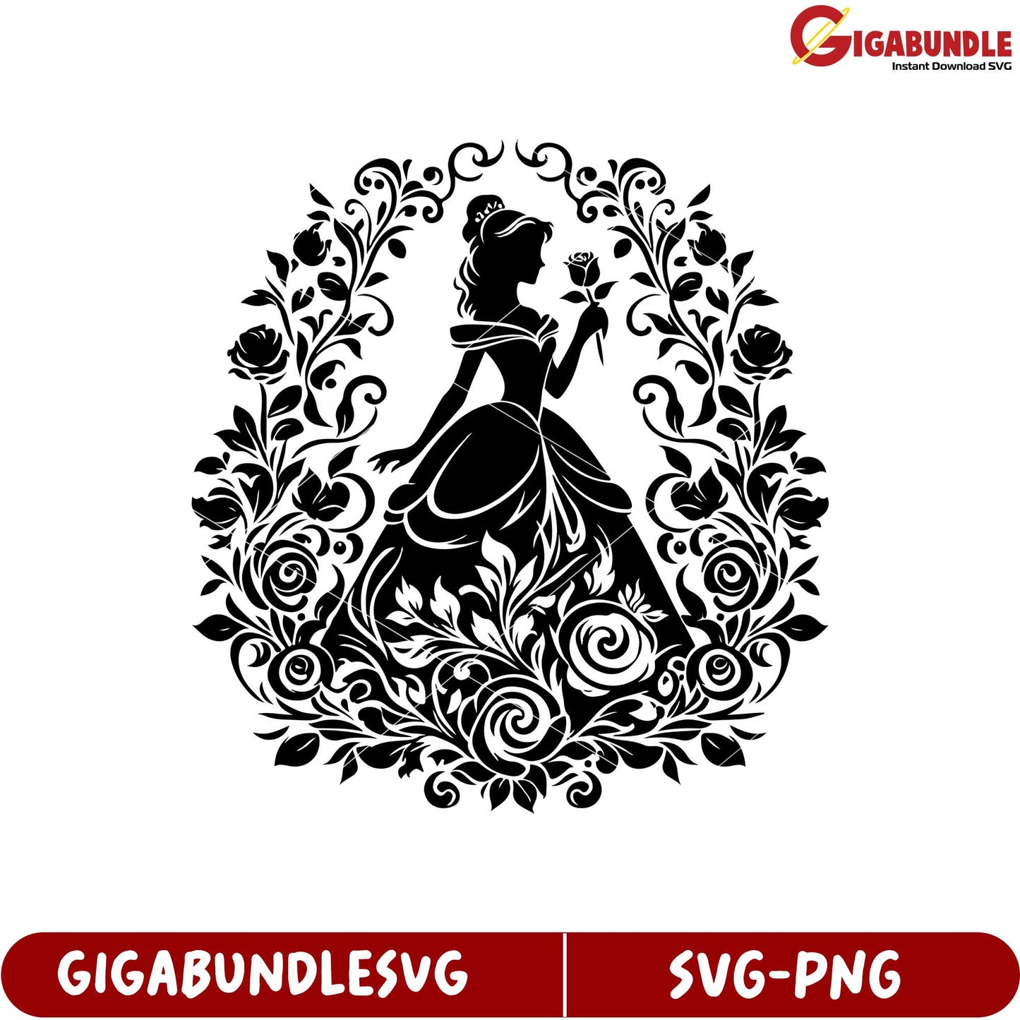 Elegant Princess Silhouette Floral Design SVG Format for Crafts