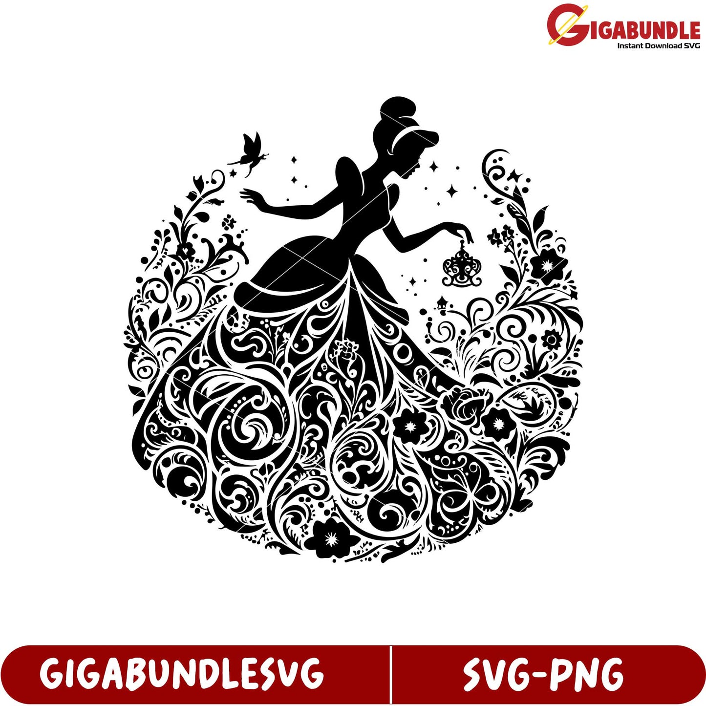 Elegant Princess Silhouette Floral Design SVG for Craft Projects