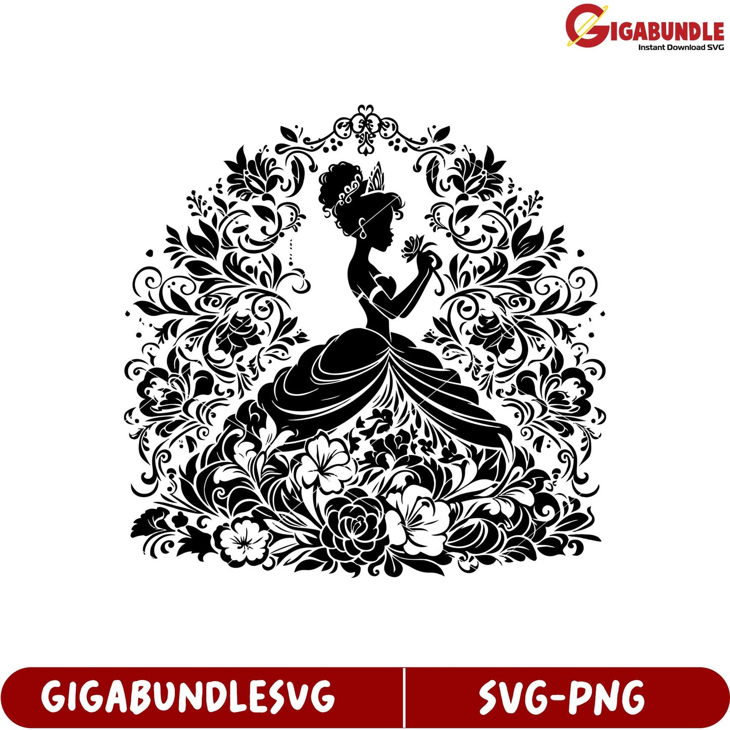 Elegant Princess Silhouette Floral Design SVG for Crafting and Decor