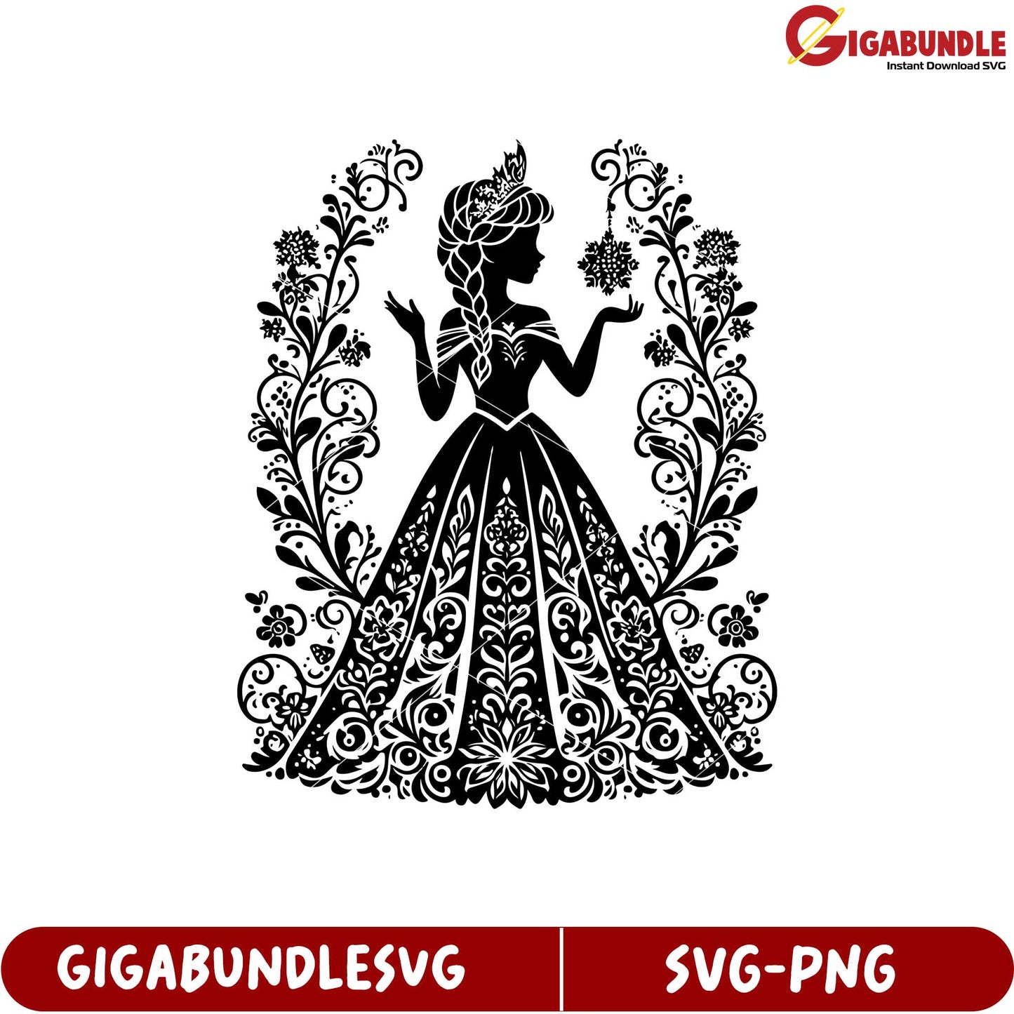 Elegant Princess Silhouette Floral SVG Design for Crafting Projects