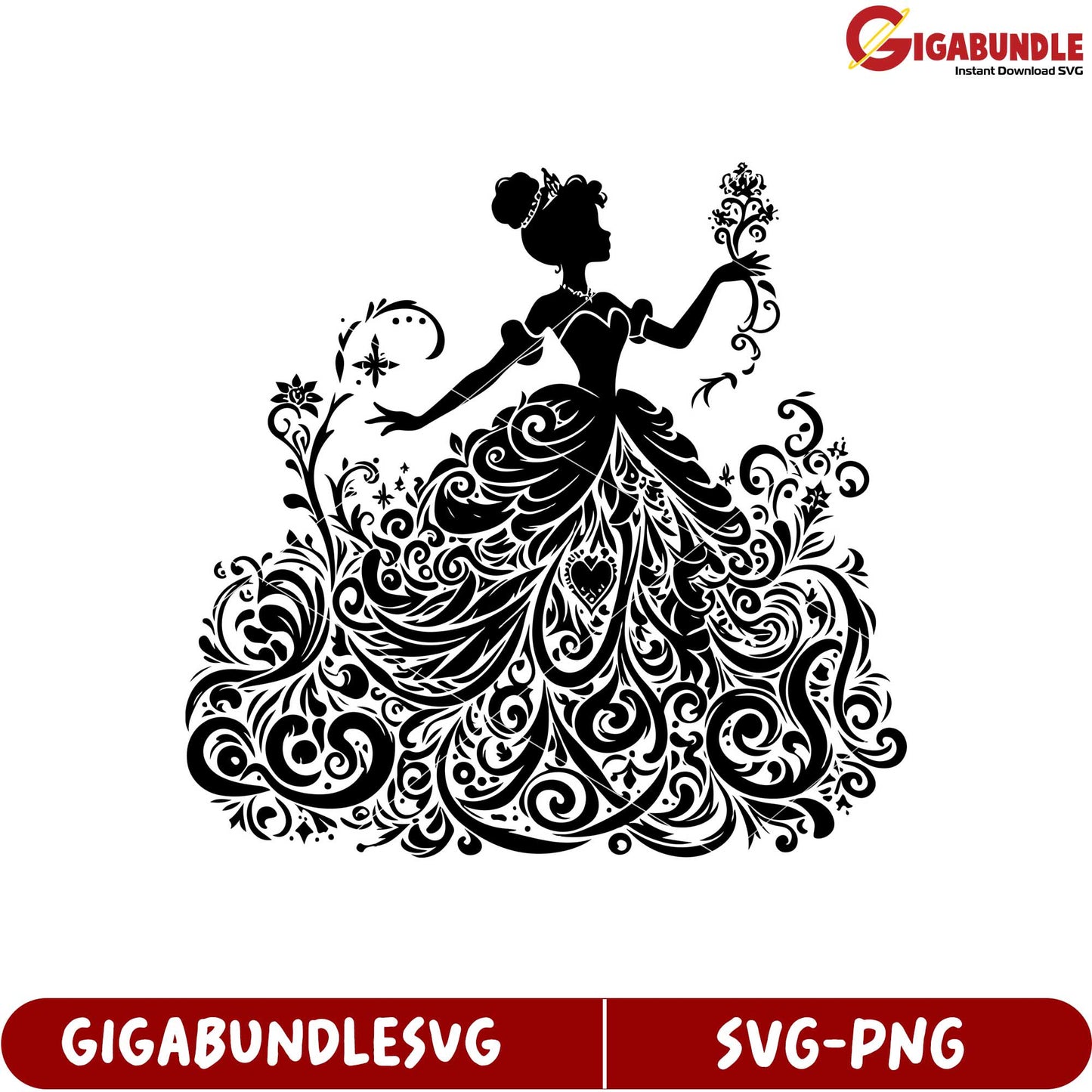 Elegant Princess Silhouette Floral SVG Design for Crafts