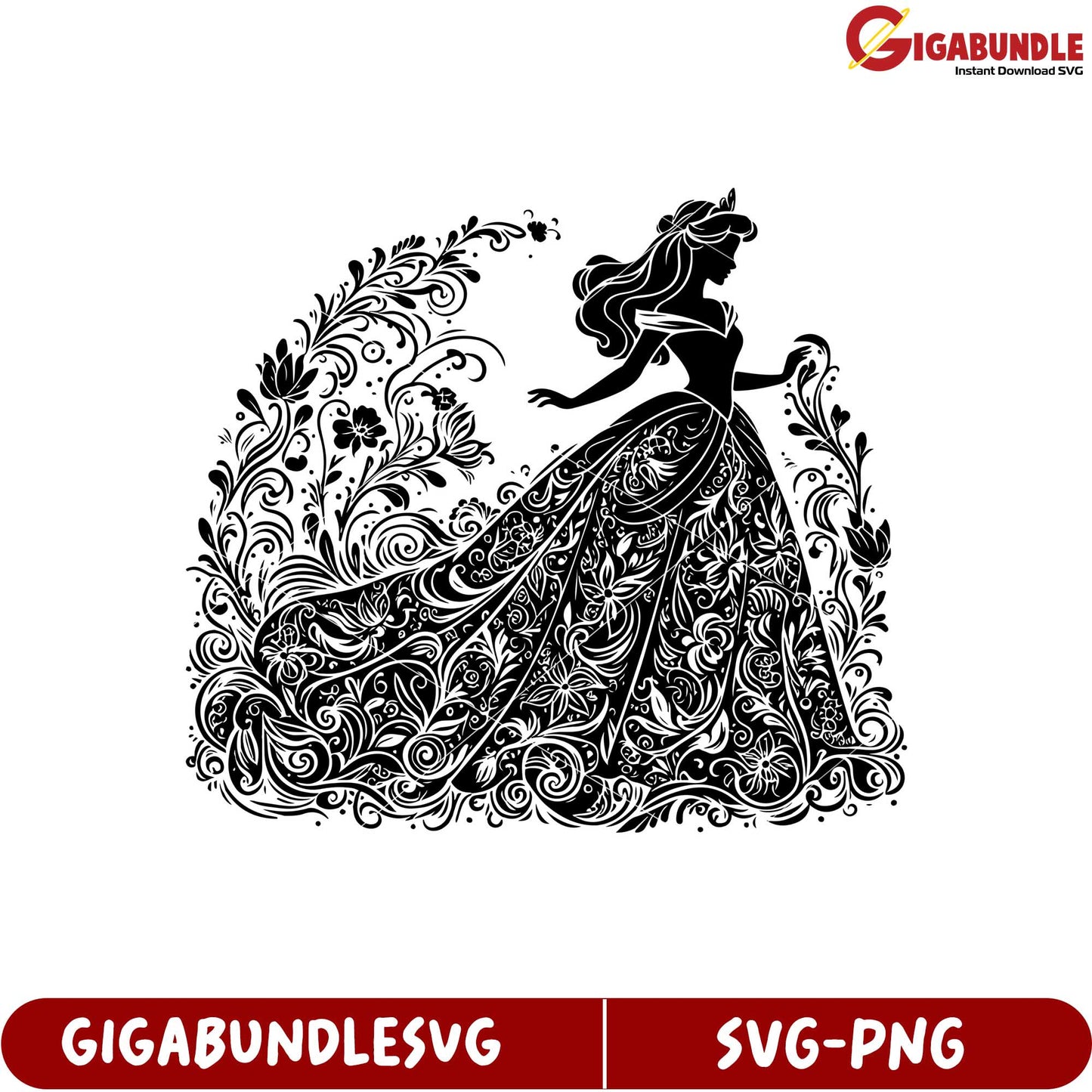 Elegant Princess Silhouette Flower Design SVG Art for Crafting Projects
